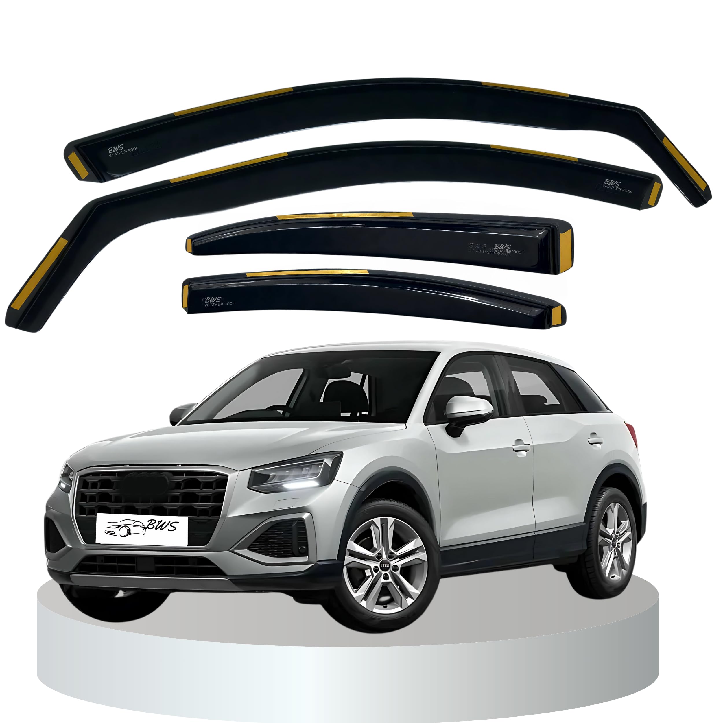 BWS Premium Wind Deflectors For AUDI Q2 5-Doors 2016-2023 Crossover 4-Pieces, Enhance Driving Comfort with Window Visors (UK Stock) Dark Tinted