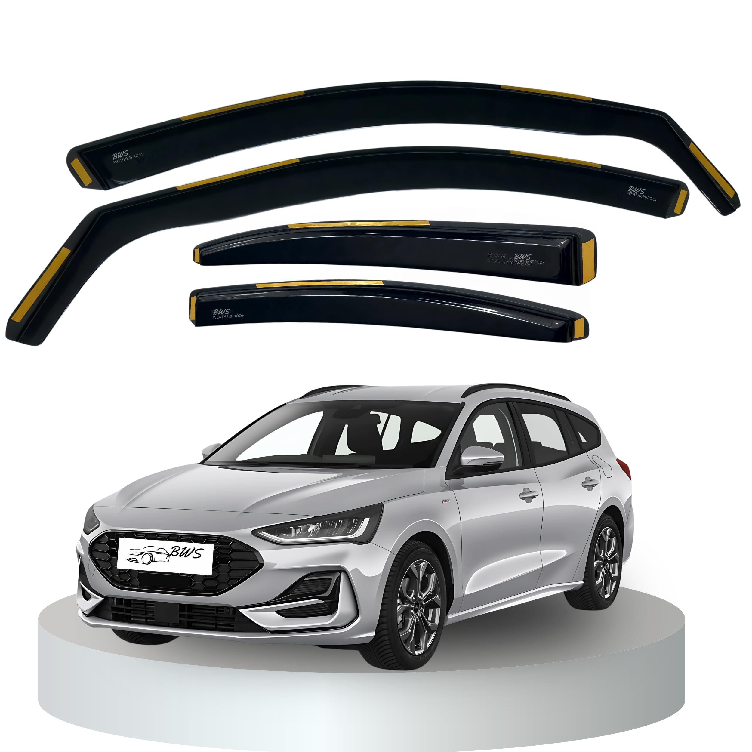 BWS Premium Wind Deflectors For FORD FOCUS MK4 5-doors 2018-onwards 4-Pieces, Enhance Driving Comfort with Window Visors (UK Stock) Dark Tinted