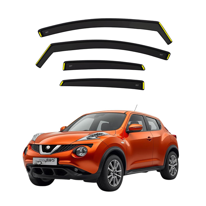 Wind Deflectors For NISSAN JUKE MK1 2010-2019 5 Door SUV 4pcs set - Keep Your Car Ventilated in Rain - Reduce Wind Turbulence - Tinted In-Channel Type Rain Visors, Shields (BWS)
