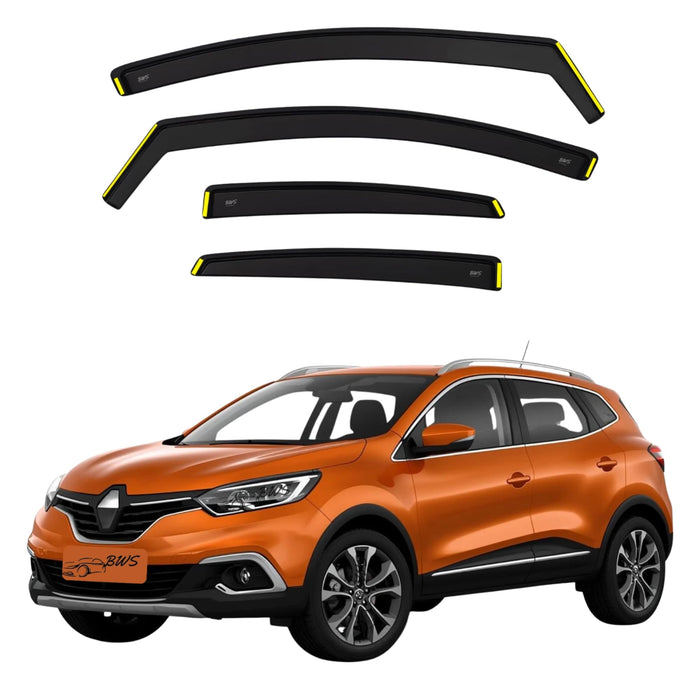 BWS UK Stock: Premium Wind Deflectors For Renault Kadjar 5 Door 2015-onwards 4pcs - Keep Your Car Ventilated in Rain - Reduce Wind Turbulence - Tinted In-Channel Type