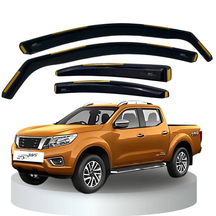 Wind Deflectors for NISSAN NAVARA NP300 D23 MK4 4-door 2014-Onwards 4-pcs - Keep Your Car Ventilated in Rain - Reduce Wind Turbulence - Tinted, In-Channel Type (BWS)