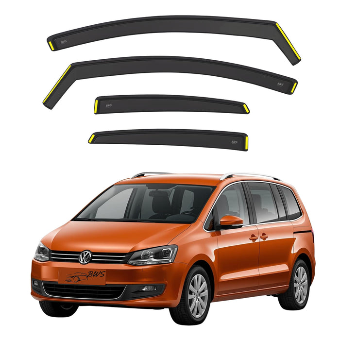 Wind Deflectors for VW SHARAN MK2 2010-onwards 5 Door MPV 4pcs Set | In-Channel Rain Visors/Gurads for Wind/Rain & Sun Protection, Easy to Install - Dark Tinted (BWS)