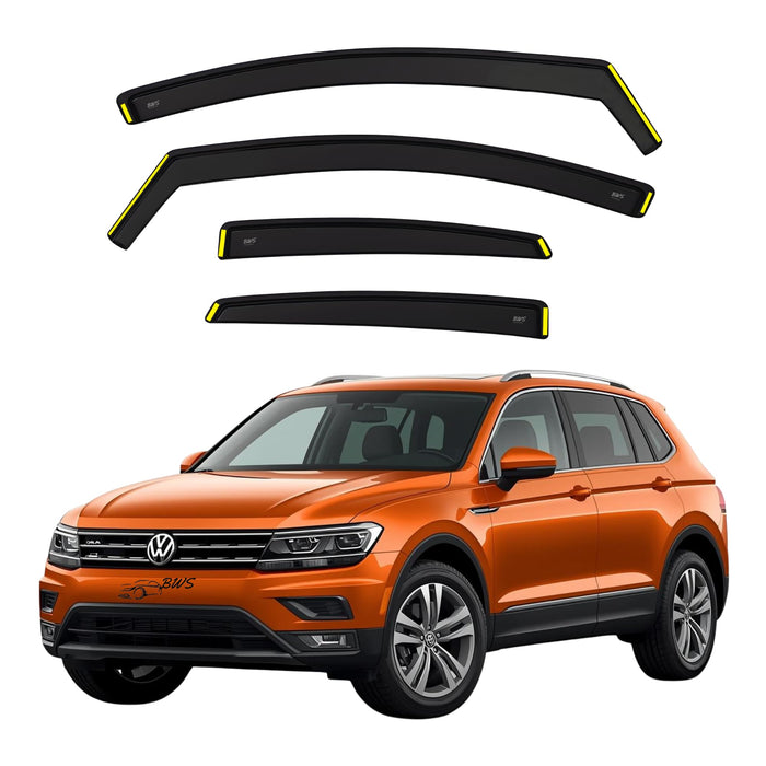 BWS UK Stock: Premium Wind Deflectors For VW Tiguan MK2 2016-2024 5 Door SUV 4pc Set (Doesn't Fit Allspace) | Keep Your Car Ventilated In Rain & Wind, Easy Installation, Dark Tinted, In-Channel Type