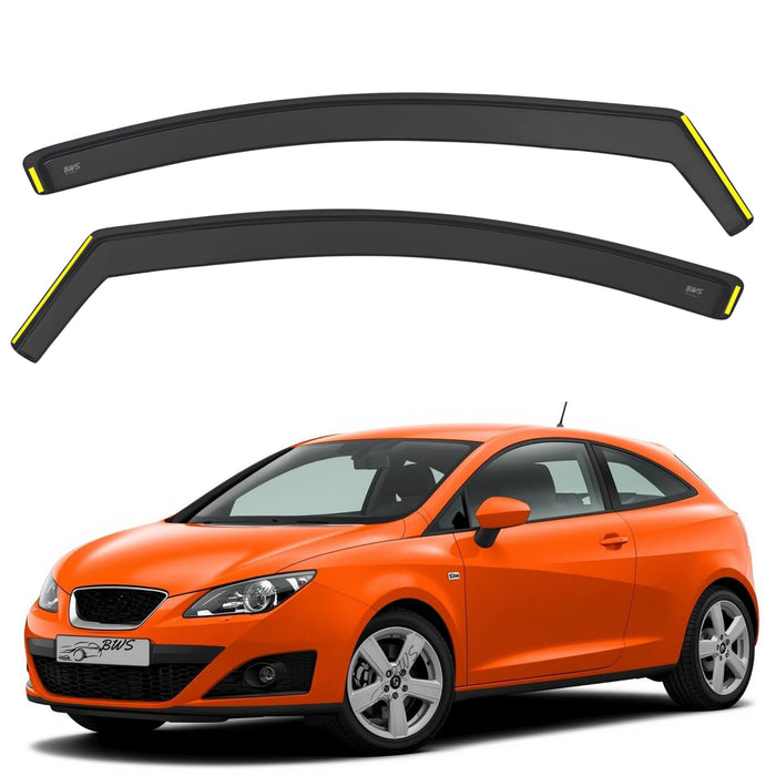 BWS Wind Deflectors for SEAT IBIZA MK4 6J 2008-2017 3 Door Coupe 2 pieces Set - Keep Your Car Ventilated in Rain - Reduce Wind Turbulence - In-Channel Dark Tinted Set Visors