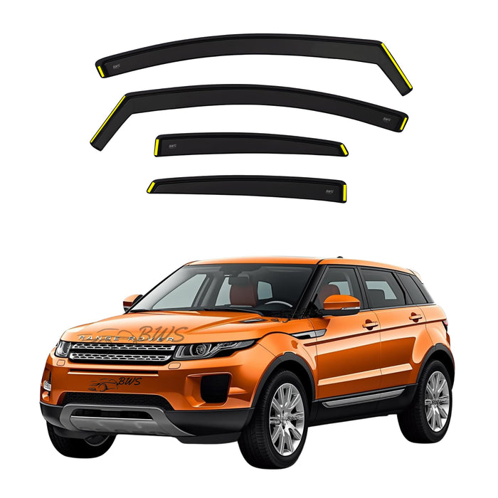 Premium Wind Deflectors For Range Rover Evoque MK1 2011-2018 5 Door SUV 4pcs Set - Keep Your Car Ventilated in Rain - Reduce Wind Turbulence - Tinted In-Channel Type Rain Visors / (BWS)