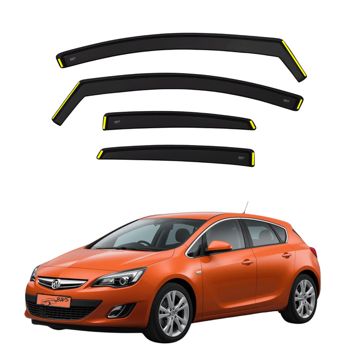 Premium Wind Deflectors For Vauxhall Astra J MK6 P09 2009-2016 5 Door Hatchback 4pcs Set - Keep Your Car Ventilated in Rain - Reduce Wind Turbulence - Tinted In-Channel Type (BWS)