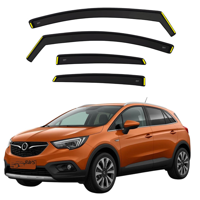 BWS Wind Deflectors for Vauxhall Crossland X 2017-2024 Wind Deflectors 4 pieces Set - Keep Your Car Ventilated in Rain - Reduce Wind Turbulence - In-Channel Dark Tinted Set Visors