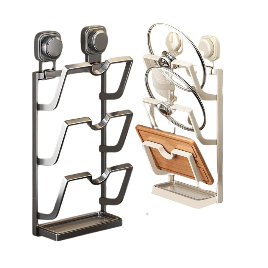 BWS Brightway Pot Lid Organizer Rack, U-Shaped Lid Holder, Adhesive Wall or Cabinet Door Mount – No Drilling Required, Space-Saving Kitchen Storage for Pot and Pan Covers.