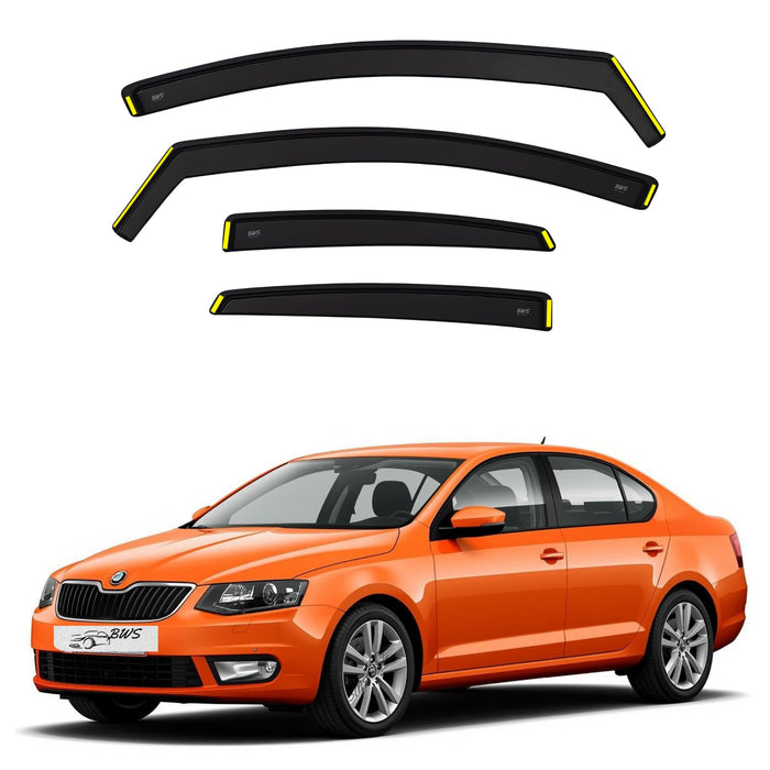 BWS Wind Deflectors for Skoda Octavia MK3 2013-2019 5-Door Hatchback 4 pieces Set - Keep Your Car Ventilated in Rain - Reduce Wind Turbulence - In-Channel Dark Tinted Set Visors