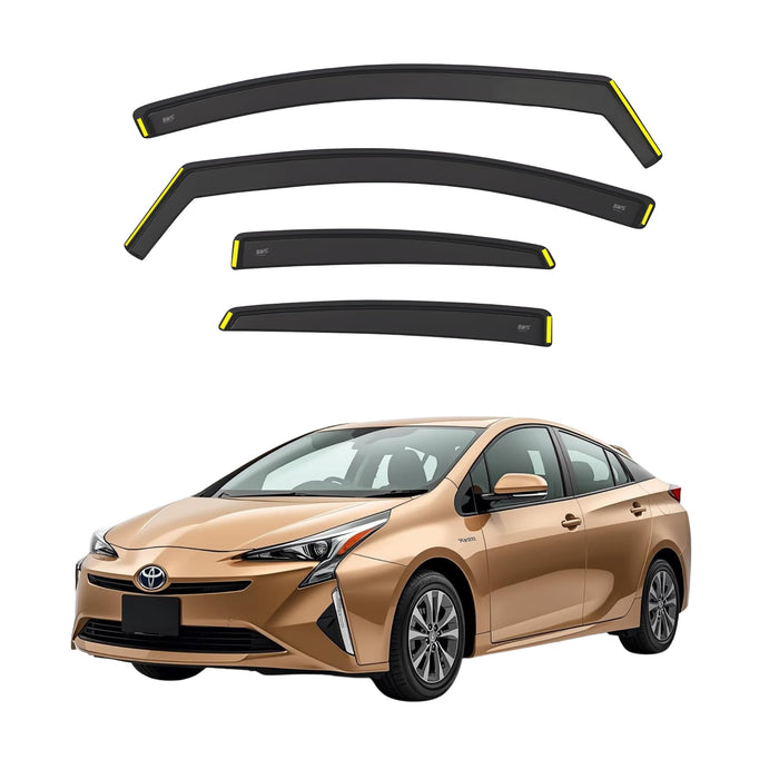 Premium Wind Deflectors Compatible with TOYOTA PRIUS MK4 XW50 5door liftback 2016-up 4-pcs Dark Tinted Wind Deflectors/Rain Shields/Sun Visors/Wind Shields - In Channel Type Smoked (BWS)