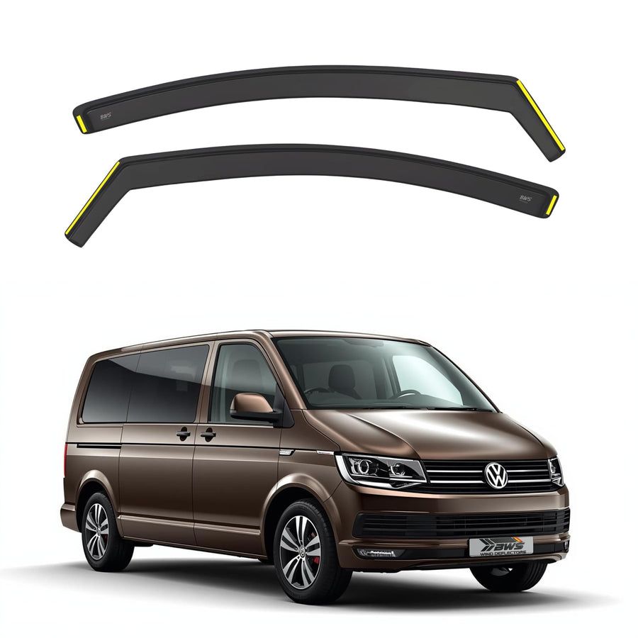 Wind Deflectors fit Volkswagen VW Transporter/Multivan T5 / T6 2003-2023 2-pcs Set - Keep Your Car Ventilated in Rain - Reduce Wind Turbulence In-Channel (BWS)