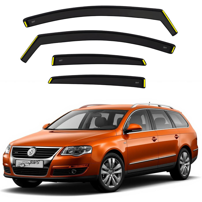 BWS Wind Deflectors for VW Passat B6/B7 2005-2014 5 Door Estate 4 pieces Set - Keep Your Car Ventilated in Rain - Reduce Wind Turbulence - In-Channel Dark Tinted Set Visors