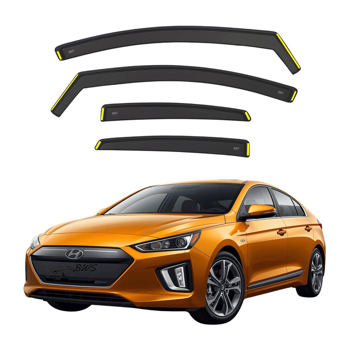 Premium 4-Piece Wind Deflectors for Hyundai Ioniq 2017-Up – Window Visors Rain Guards Vent Shades – Tape-On Wind Deflector Set to Enhance Driving Comfort (BWS)