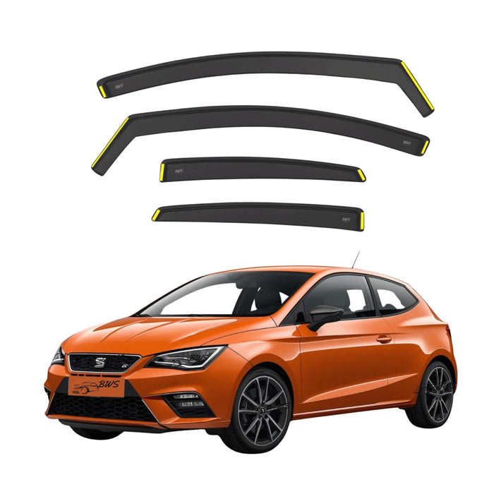 BWS UK Stock: Premium 4-Piece Wind Deflectors For SEAT IBIZA MK5 KJ 5-doors 2017-onwards Hatchback, Enhance Driving Comfort with Window Visors Dark Tinted