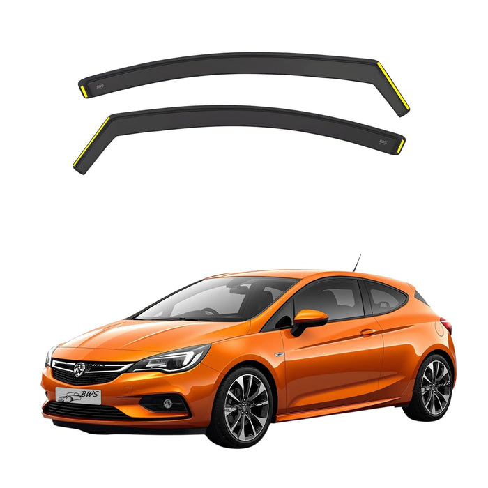 Premium Wind Deflectors For Vauxhall Astra J MK6 GTC 2010-2018 3 Door Hatchback 2pcs Set - Keep Your Car Ventilated in Rain - Reduce Wind Turbulence - Tinted In-Channel Type Rain Visors Shields