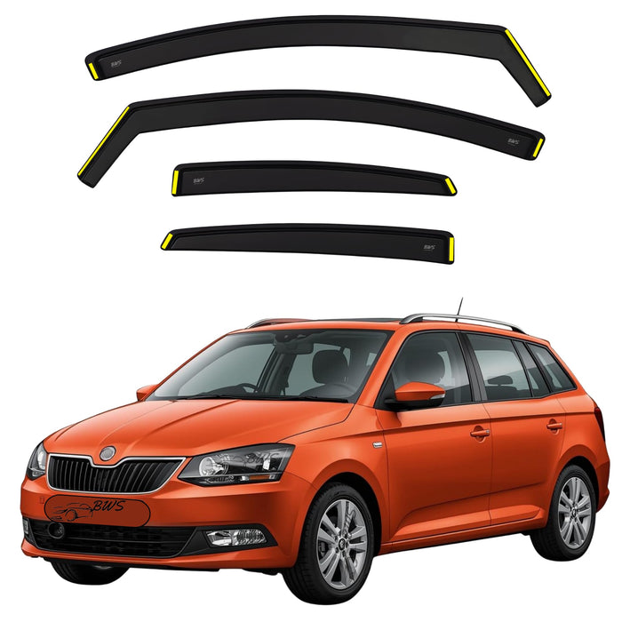 BWS Wind Deflectors for Skoda Fabia MK3 2014-2021 5Door Estate/Hatchback 4 pieces Set - Keep Your Car Ventilated in Rain - Reduce Wind Turbulence - In-Channel Dark Tinted Set Visors