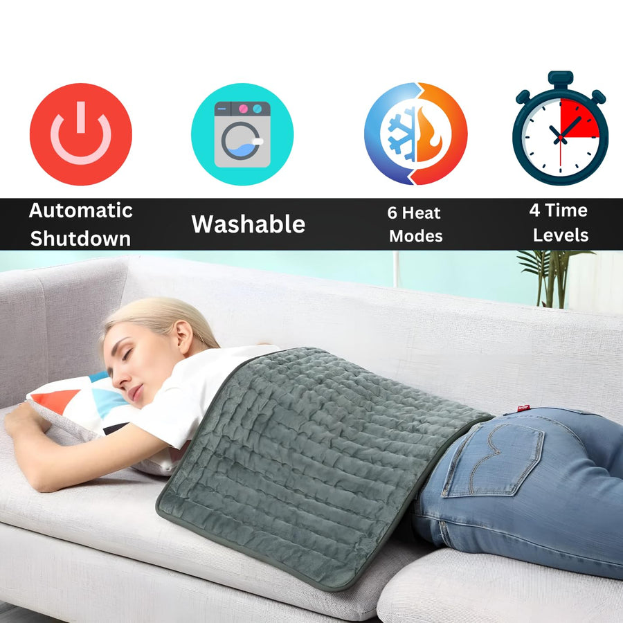 Electric Heating Pad 6 Adjustable Temperature Settings – Ideal for Back, Neck, Shoulder, and Abdominal Relief. Features Advanced Heating Technology and Machine-Washable Design.