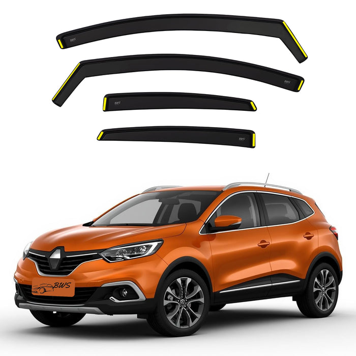 BWS Wind Deflectors for Renault Kadjar 2015-2024 5 Door SUV 4 pieces Set - Keep Your Car Ventilated in Rain - Reduce Wind Turbulence - In-Channel Dark Tinted Set Visors
