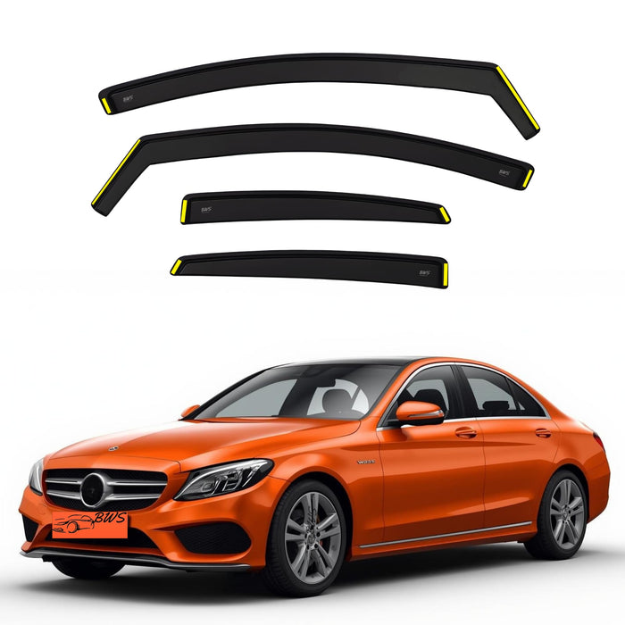 BWS Wind Deflectors for Mercedes Benz C Class W205 4-Door Saloon 2015-2022 4 pieces Set - Keep Your Car Ventilated in Rain - Reduce Wind Turbulence - In-Channel Dark Tinted Set Visors