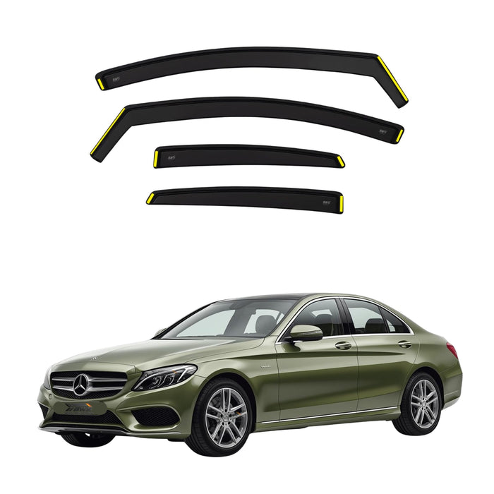 BWS Wind Deflectors for Mercedes Benz C Class W205 4-Door Saloon 2015-2022 4 pieces Set - Keep Your Car Ventilated in Rain - Reduce Wind Turbulence - In-Channel Dark Tinted Set Visors