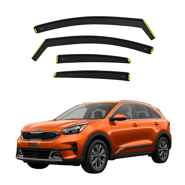 Premium Wind Deflectors for KIA NIRO MK1 5-door 2016-2021 4-pcs - Keep Your Car Ventilated in Rain - Reduce Wind Turbulence - Dark Tinted, In-Channel Type (BWS)