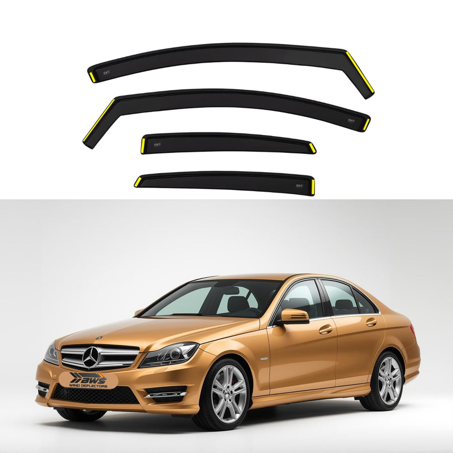 BWS UK Stock: Premium 4-Piece Wind Deflectors For Mercedes C-Class W204 4door Saloon 2008-2014, Enhance Driving Comfort with Window Visors